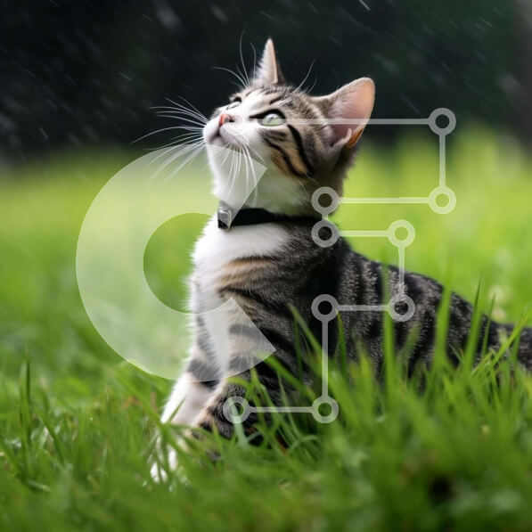 Intra Συλλεκτικό Ξύλινο Παζλ Plywood  4mm - Γάτα που κάθεται στο γρασίδι κοιτάζοντας τον ουρανό Σε Ξύλινο Κουτί - Διαστάσεις: 10x10 cm – 25 κομμάτια