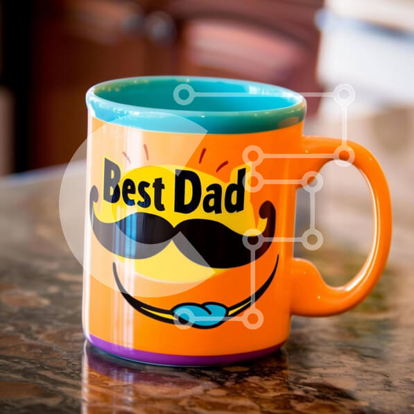 Intra Συλλεκτικό Ξύλινο Παζλ Plywood  4mm - Πορτοκαλί κούπα καφέ με μουστάκι και κείμενο «Καλύτερος μπαμπάς». Σε Ξύλινο Κουτί - Διαστάσεις Puzzle: 10x10 cm – 25 κομμάτια