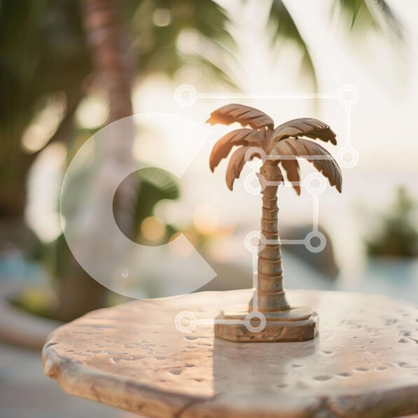 Intra Συλλεκτικό Ξύλινο Παζλ Plywood  4mm - Σκηνή της φύσης με το φοίνικα και την πισίνα Σε Ξύλινο Κουτί - Διαστάσεις: 10x10 cm – 25 κομμάτια