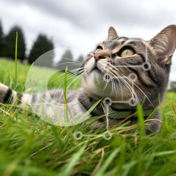 Intra Συλλεκτικό Ξύλινο Παζλ Plywood  4mm - Γάτα που χαλαρώνει στο γρασίδι και κοιτάζει τον ουρανό Σε Ξύλινο Κουτί - Διαστάσεις: 10x10 cm – 25 κομμάτια