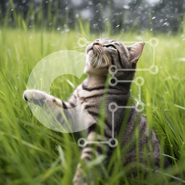 Intra Συλλεκτικό Ξύλινο Παζλ Plywood  4mm - Γάτα στο γρασίδι με κουκουβάγια ή πουλί τη βροχερή μέρα Σε Ξύλινο Κουτί - Διαστάσεις: 10x10 cm – 25 κομμάτια