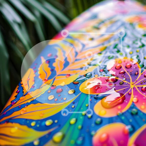 Intra Συλλεκτικό Ξύλινο Παζλ Plywood  4mm - Πολύχρωμη σανίδα του σερφ με λουλούδια και φοίνικες Σε Ξύλινο Κουτί - Διαστάσεις Puzzle: 10x10 cm – 25 κομμάτια