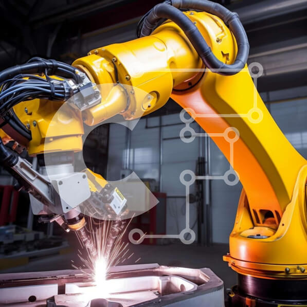 Intra Συλλεκτικό Ξύλινο Παζλ Plywood  4mm - Κίτρινο ρομποτικό βραχίονα συγκόλλησης μεταλλικών εξαρτημάτων Σε Ξύλινο Κουτί - Διαστάσεις Puzzle: 10x10 cm – 25 κομμάτια