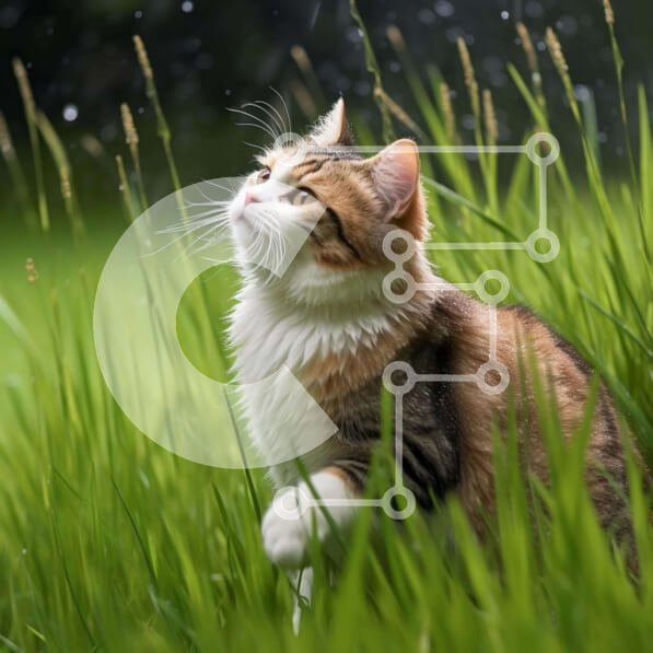 Intra Συλλεκτικό Ξύλινο Παζλ Plywood  4mm - Γάτα στο ψηλό γρασίδι που κοιτάζει ψηλά στον ουρανό Σε Ξύλινο Κουτί - Διαστάσεις: 10x10 cm – 25 κομμάτια