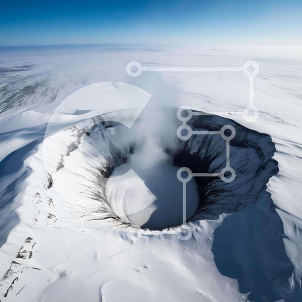 Intra Συλλεκτικό Ξύλινο Παζλ Plywood  4mm - Εναέρια άποψη της χιονισμένης περιοχής με τον κυκλικό κρατήρα Σε Ξύλινο Κουτί - Διαστάσεις: 10x10 cm – 25 κομμάτια