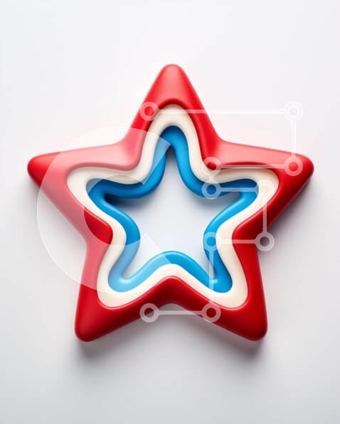 Σετ των 2 Intra Συλλεκτικό Ξύλινο Παζλ Plywood  4mm - Τρισδιάστατο Κόκκινο, Λευκό και Μπλε κόφτη μπισκότων σε σχήμα αστεριού Σε Ξύλινο Κουτί - Διαστάσεις: 10x10 cm – 25 κομμάτια