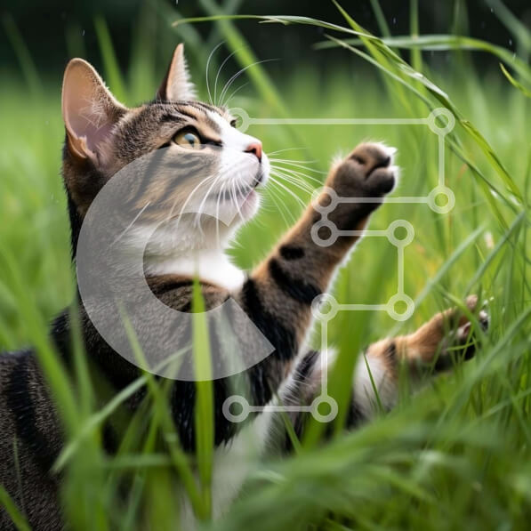 Intra Συλλεκτικό Ξύλινο Παζλ Plywood  4mm - Παιχνιδιάρικη γάτα στο ψηλό γρασίδι Σε Ξύλινο Κουτί - Διαστάσεις: 10x10 cm – 25 κομμάτια