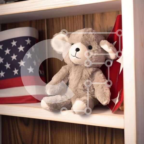 Intra Συλλεκτικό Ξύλινο Παζλ Plywood  4mm - Γκρι αρκουδάκι με αμερικανική σημαία και διακοσμητικά Σε Ξύλινο Κουτί - Διαστάσεις: 10x10 cm – 25 κομμάτια