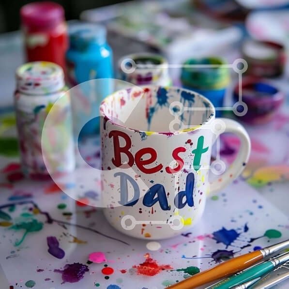 Σετ των 2 Intra Συλλεκτικό Ξύλινο Παζλ Plywood  4mm - Πολύχρωμη κούπα καφέ με γραμμένο το «Best Dad». Σε Ξύλινο Κουτί - Διαστάσεις: 10x10 cm – 25 κομμάτια