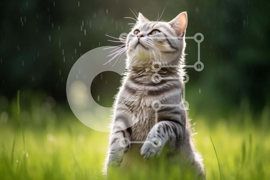 Intra Συλλεκτικό Ξύλινο Παζλ Plywood  4mm - Περίεργη γκρίζα και λευκή γάτα σε βροχερό καιρό Σε Ξύλινο Κουτί - Διαστάσεις: 10x10 cm – 25 κομμάτια