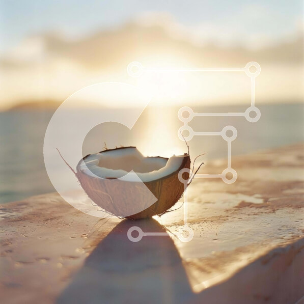 Intra Συλλεκτικό Ξύλινο Παζλ Plywood  4mm - Ημι-κέλυφος καρύδας δίπλα στον ωκεανό στο ηλιοβασίλεμα Σε Ξύλινο Κουτί - Διαστάσεις: 10x10 cm – 25 κομμάτια