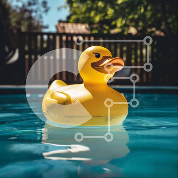 Intra Συλλεκτικό Ξύλινο Παζλ Plywood  4mm - Κίτρινη λαστιχένια πάπια που επιπλέει σε μια πισίνα Σε Ξύλινο Κουτί - Διαστάσεις: 10x10 cm – 25 κομμάτια