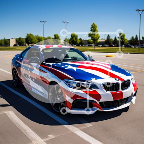 Intra Συλλεκτικό Ξύλινο Παζλ Plywood  4mm - Κόκκινο, λευκό και μπλε αυτοκίνητο BMW με σχέδιο αμερικανικής σημαίας Σε Ξύλινο Κουτί - Διαστάσεις Puzzle: 10x10 cm – 25 κομμάτια