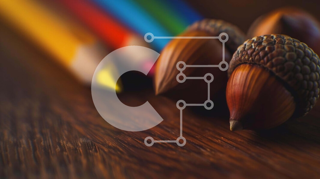 Intra Συλλεκτικό Ξύλινο Παζλ Plywood  4mm - Σκηνή της φύσης με χρωματιστά μολύβια, φτελιές, καρύδια και βελανίδια Σε Ξύλινο Κουτί - Διαστάσεις: 10x10 cm – 25 κομμάτια