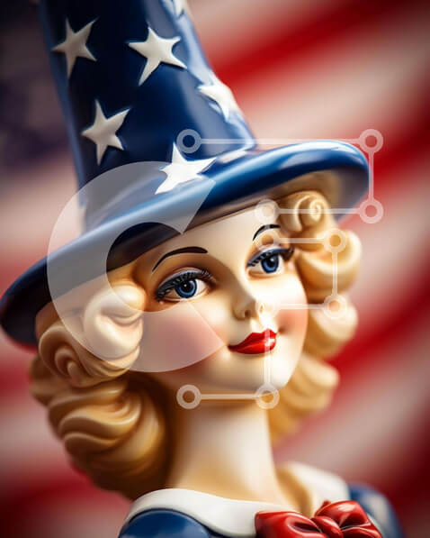 Intra Συλλεκτικό Ξύλινο Παζλ Plywood  4mm - Κούκλα με καπέλο αμερικανικής σημαίας Σε Ξύλινο Κουτί - Διαστάσεις Puzzle: 10x10 cm – 25 κομμάτια