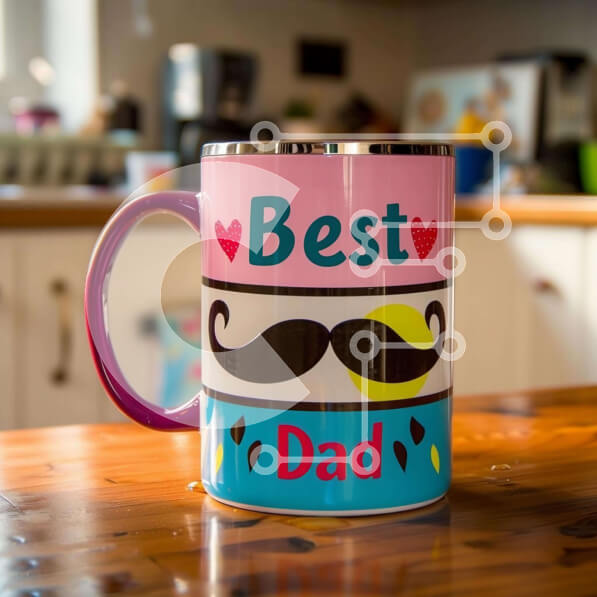 Intra Συλλεκτικό Ξύλινο Παζλ Plywood  4mm - Πολύχρωμη κούπα καφέ με μουστάκι και κείμενο "Ο καλύτερος μπαμπάς". Σε Ξύλινο Κουτί - Διαστάσεις: 10x10 cm – 25 κομμάτια