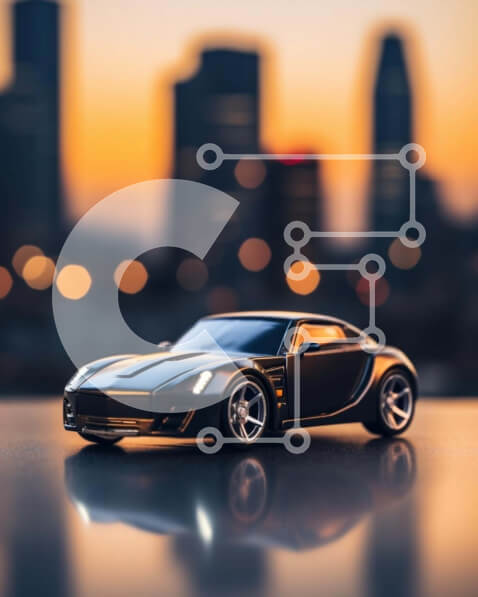 Intra Συλλεκτικό Ξύλινο Παζλ Plywood  4mm - Toy Black Sports Car που εμφανίζεται σε εξωτερικούς χώρους με αντανακλάσεις Σε Ξύλινο Κουτί - Διαστάσεις: 10x10 cm – 25 κομμάτια