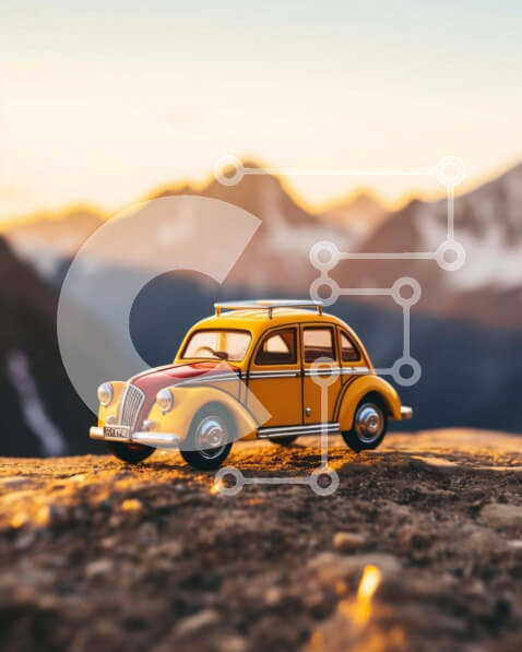 Intra Συλλεκτικό Ξύλινο Παζλ Plywood  4mm - Παιχνίδι κίτρινο αυτοκίνητο στους βράχους Σε Ξύλινο Κουτί - Διαστάσεις: 10x10 cm – 25 κομμάτια