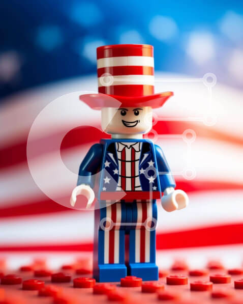 Intra Συλλεκτικό Ξύλινο Παζλ Plywood  4mm - Εορταστική φιγούρα Lego με καπέλο αμερικανικής σημαίας Σε Ξύλινο Κουτί - Διαστάσεις: 10x10 cm – 25 κομμάτια