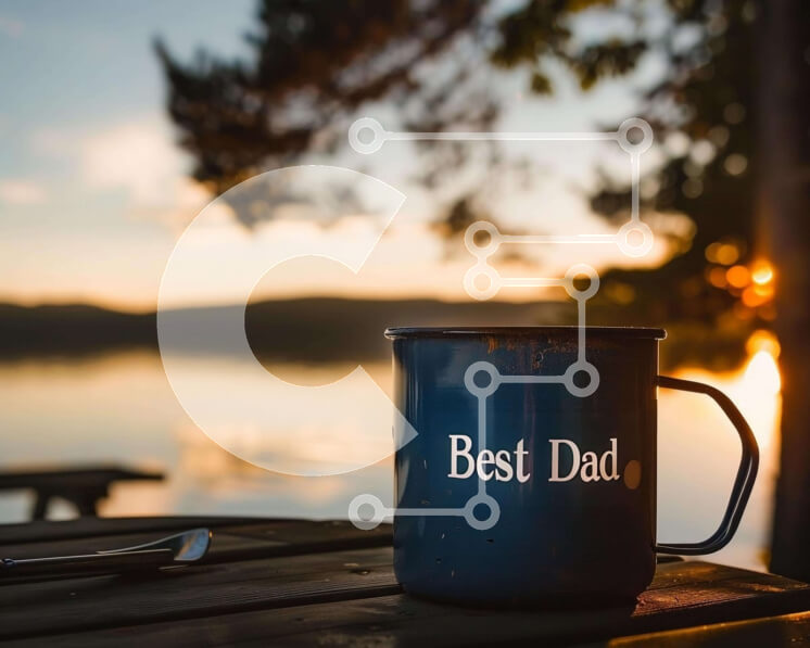 Intra Συλλεκτικό Ξύλινο Παζλ Plywood  4mm - Καλύτερη κούπα καφέ Dad σε ξύλινο τραπέζι από το νερό στο ηλιοβασίλεμα Σε Ξύλινο Κουτί - Διαστάσεις Puzzle: 10x10 cm – 25 κομμάτια