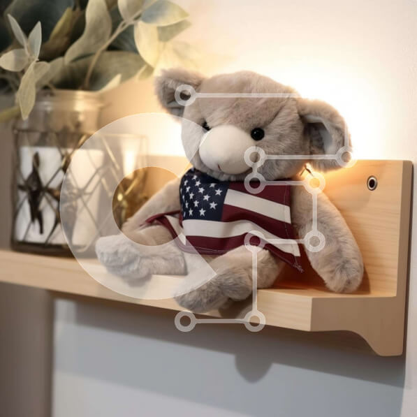 Intra Συλλεκτικό Ξύλινο Παζλ Plywood  4mm - Αρκουδάκι με κασκόλ και φυτά με αμερικανική σημαία Σε Ξύλινο Κουτί - Διαστάσεις: 10x10 cm – 25 κομμάτια
