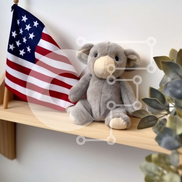 Intra Συλλεκτικό Ξύλινο Παζλ Plywood  4mm - Ξύλινο ράφι με αμερικανική σημαία και αρκουδάκι Σε Ξύλινο Κουτί - Διαστάσεις: 10x10 cm – 25 κομμάτια