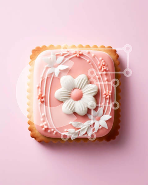 Σετ των 2 Intra Συλλεκτικό Ξύλινο Παζλ Plywood  4mm - Ροζ τετράγωνο μπισκότο με λευκό γλάσο και λουλούδια Σε Ξύλινο Κουτί - Διαστάσεις: 10x10 cm – 25 κομμάτια