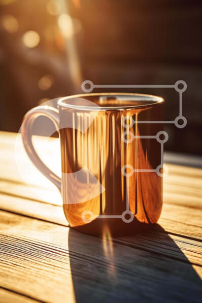 Σετ των 2 Intra Συλλεκτικό Ξύλινο Παζλ Plywood  4mm - Χάλκινο φλιτζάνι καφέ σε εξωτερικό ξύλινο τραπέζι Σε Ξύλινο Κουτί - Διαστάσεις: 10x10 cm – 25 κομμάτια