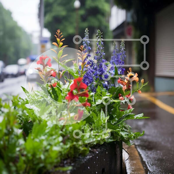 Intra Συλλεκτικό Ξύλινο Παζλ Plywood  4mm - Πολύχρωμα λουλούδια σε μια γωνία του δρόμου Σε Ξύλινο Κουτί - Διαστάσεις: 10x10 cm – 25 κομμάτια