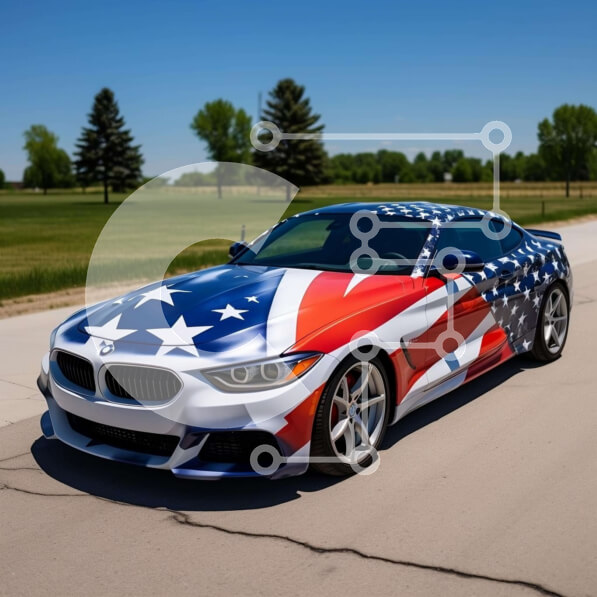 Intra Συλλεκτικό Ξύλινο Παζλ Plywood  4mm - Πατριωτικό αυτοκίνητο με διακόσμηση αμερικανικής σημαίας Σε Ξύλινο Κουτί - Διαστάσεις Puzzle: 10x10 cm – 25 κομμάτια