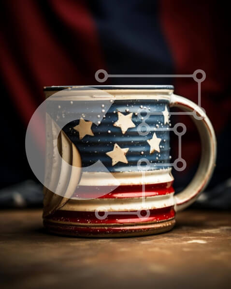 Intra Συλλεκτικό Ξύλινο Παζλ Plywood  4mm - Κούπα καφέ με θέμα την αμερικανική σημαία σε ξύλινο τραπέζι Σε Ξύλινο Κουτί - Διαστάσεις: 10x10 cm – 25 κομμάτια