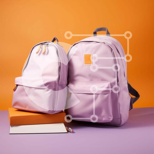 Intra Συλλεκτικό Ξύλινο Παζλ Plywood  4mm - Δύο μωβ σακίδια πλάτης και σχολικά είδη Σε Ξύλινο Κουτί - Διαστάσεις: 10x10 cm – 25 κομμάτια