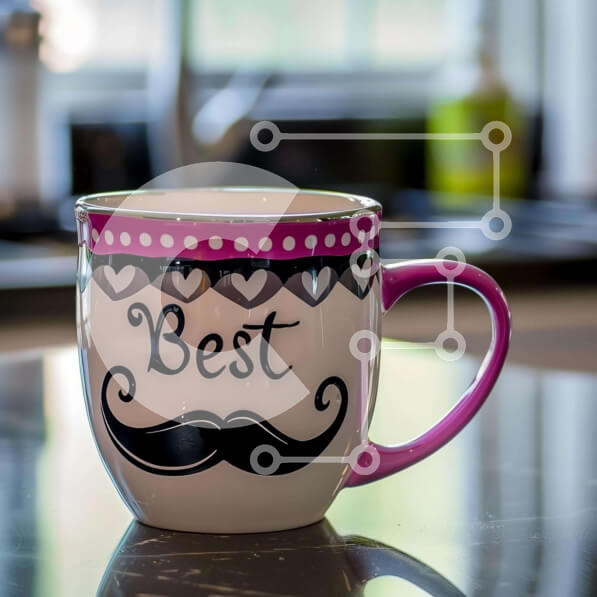 Intra Συλλεκτικό Ξύλινο Παζλ Plywood  4mm - Ροζ και άσπρη κούπα καφέ με 'καλύτερο' σχέδιο στον πάγκο της κουζίνας Σε Ξύλινο Κουτί - Διαστάσεις: 10x10 cm – 25 κομμάτια