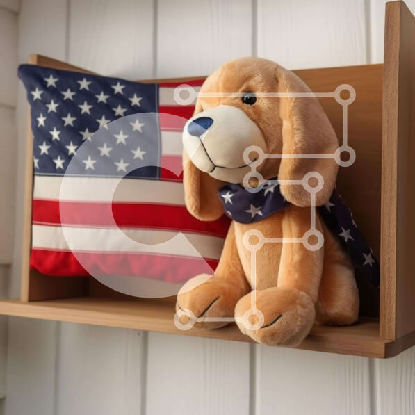 Intra Συλλεκτικό Ξύλινο Παζλ Plywood  4mm - Γεμιστός σκύλος με κασκόλ και μαξιλάρι με αμερικανική σημαία Σε Ξύλινο Κουτί - Διαστάσεις: 10x10 cm – 25 κομμάτια