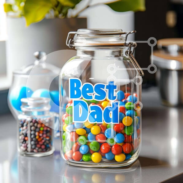 Intra Συλλεκτικό Ξύλινο Παζλ Plywood  4mm - Πολύχρωμες καραμέλες και βάζο «Best Dad». Σε Ξύλινο Κουτί - Διαστάσεις: 10x10 cm – 25 κομμάτια