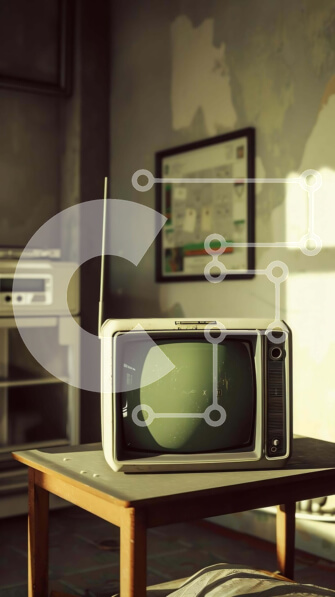 Intra Συλλεκτικό Ξύλινο Παζλ Plywood  4mm - Vintage τηλεόραση σε εσωτερικό περιβάλλον Σε Ξύλινο Κουτί - Διαστάσεις Puzzle: 10x10 cm – 25 κομμάτια