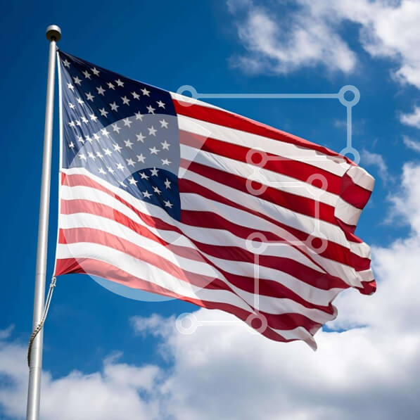 Intra Συλλεκτικό Ξύλινο Παζλ Plywood  4mm - Αμερικανική σημαία που κυματίζει μια συννεφιασμένη μέρα Σε Ξύλινο Κουτί - Διαστάσεις Puzzle: 10x10 cm – 25 κομμάτια