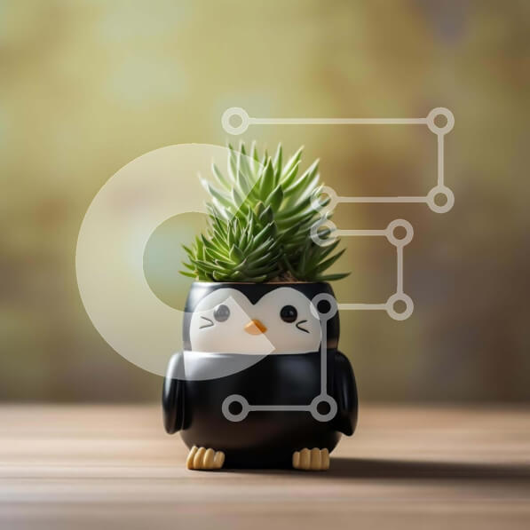 Intra Συλλεκτικό Ξύλινο Παζλ Plywood  4mm - Μαύρη ζαρντινιέρα σε σχήμα πιγκουίνου με πράσινο Σε Ξύλινο Κουτί - Διαστάσεις: 10x10 cm – 25 κομμάτια