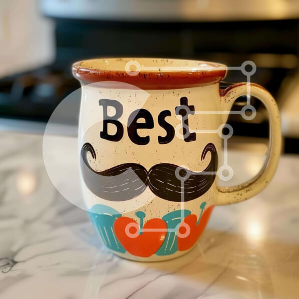 Σετ των 2 Intra Συλλεκτικό Ξύλινο Παζλ Plywood  4mm - Κούπα καφέ με μουστάκι και "Best" Σε Ξύλινο Κουτί - Διαστάσεις: 10x10 cm – 25 κομμάτια