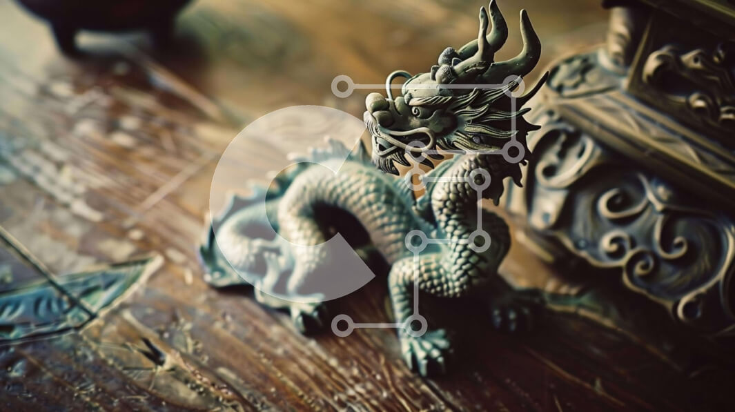 Intra Συλλεκτικό Ξύλινο Παζλ Plywood  4mm - Περίτεχνο άγαλμα δράκου σε ξύλινο τραπέζι Σε Ξύλινο Κουτί - Διαστάσεις: 10x10 cm – 25 κομμάτια