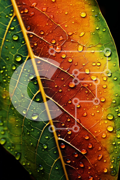 Σετ των 2 Intra Συλλεκτικό Ξύλινο Παζλ Plywood  4mm - Κοντινό πλάνο του πολύχρωμου φύλλου με σταγονίδια νερού Σε Ξύλινο Κουτί - Διαστάσεις: 10x10 cm – 25 κομμάτια