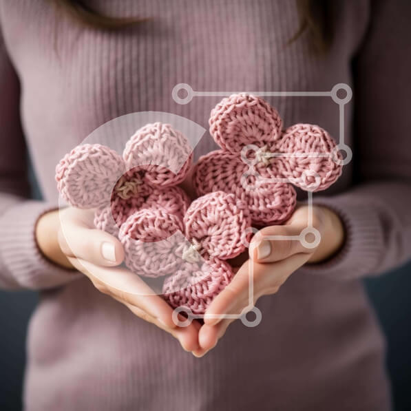 Σετ των 2 Intra Συλλεκτικό Ξύλινο Παζλ Plywood  4mm - Γυναίκα που κρατά κροσέ ροζ λουλούδια Σε Ξύλινο Κουτί - Διαστάσεις: 10x10 cm – 25 κομμάτια