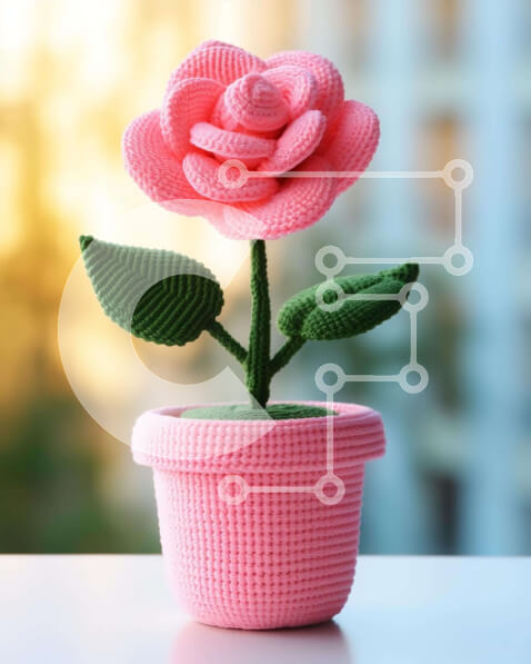 Intra Συλλεκτικό Ξύλινο Παζλ Plywood  4mm - Ροζ κροσέ λουλούδι από ανοιχτό παράθυρο Σε Ξύλινο Κουτί - Διαστάσεις: 10x10 cm – 25 κομμάτια