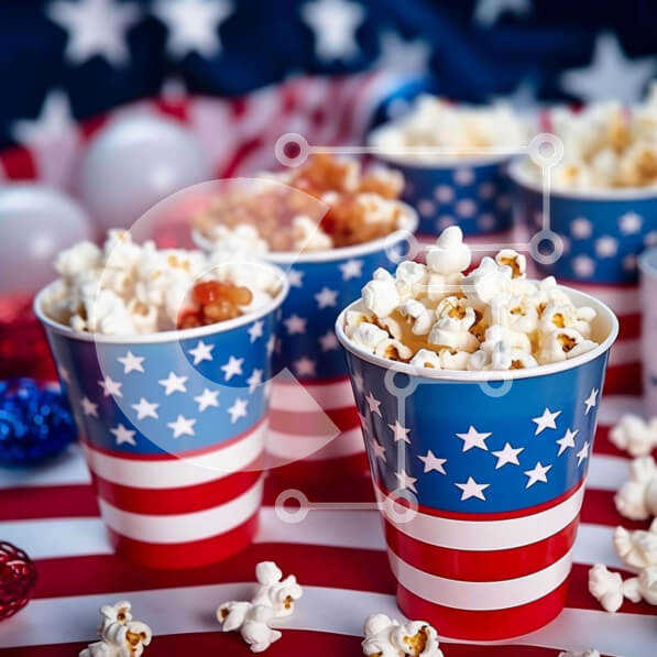 Intra Συλλεκτικό Ξύλινο Παζλ Plywood  4mm - Γιορτή 4ης Ιουλίου με ποπ κορν και αμερικανική σημαία Σε Ξύλινο Κουτί - Διαστάσεις: 10x10 cm – 25 κομμάτια