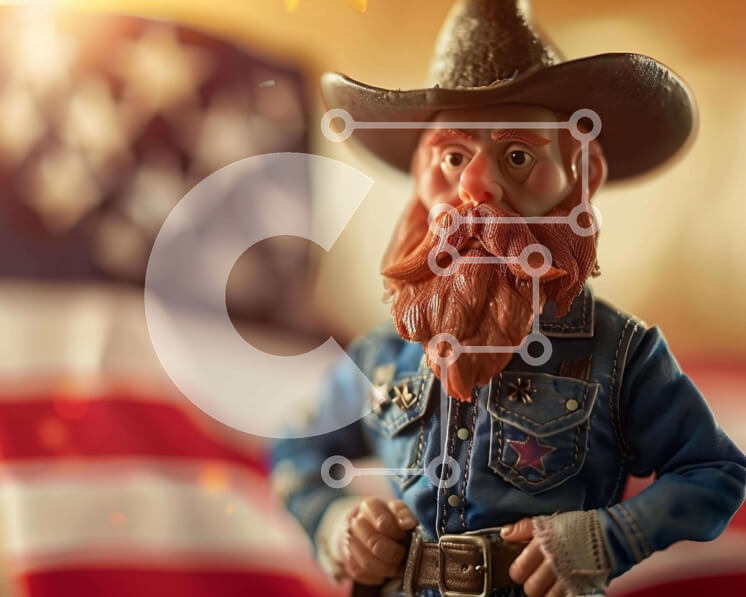 Intra Συλλεκτικό Ξύλινο Παζλ Plywood  4mm - Παιχνίδι καουμπόη με αμερικανική σημαία Σε Ξύλινο Κουτί - Διαστάσεις Puzzle: 10x10 cm – 25 κομμάτια