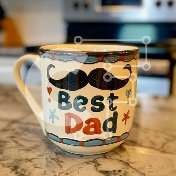 Intra Συλλεκτικό Ξύλινο Παζλ Plywood  4mm - Κομψή κούπα καφέ με φράση «καλύτερος μπαμπάς». Σε Ξύλινο Κουτί - Διαστάσεις Puzzle: 10x10 cm – 25 κομμάτια