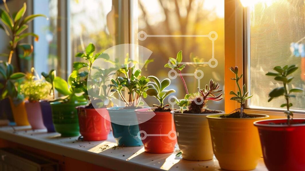 Intra Συλλεκτικό Ξύλινο Παζλ Plywood  4mm - περβάζι παραθύρου με πολύχρωμα φυτά σε γλάστρες Σε Ξύλινο Κουτί - Διαστάσεις: 10x10 cm – 25 κομμάτια