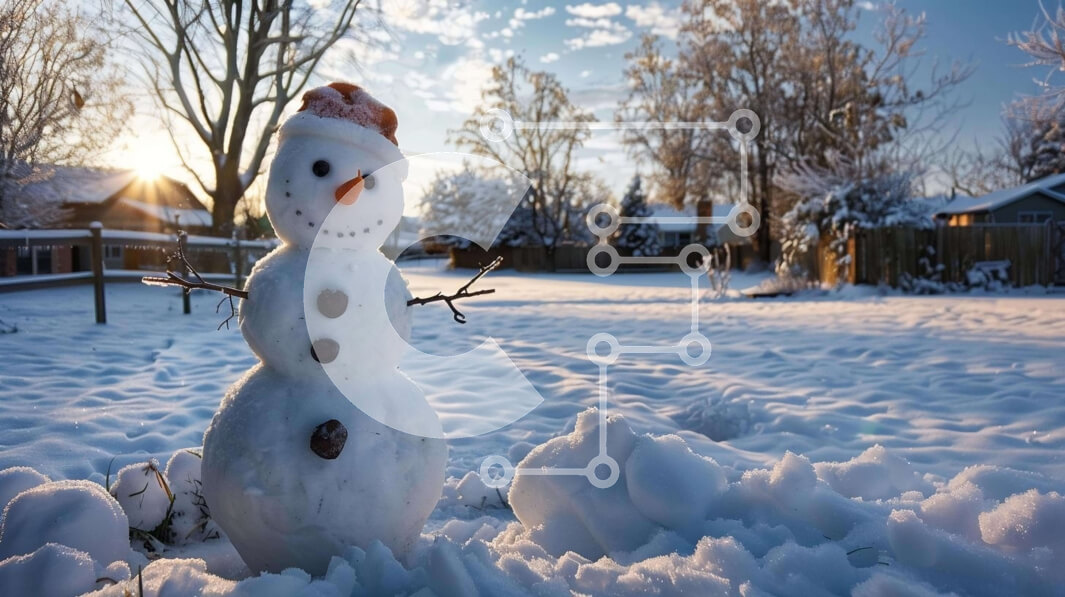 Intra Συλλεκτικό Ξύλινο Παζλ Plywood  4mm - Χιονάνθρωπος στο χειμερινό χιόνι με σπίτια Σε Ξύλινο Κουτί - Διαστάσεις Puzzle: 10x10 cm – 25 κομμάτια