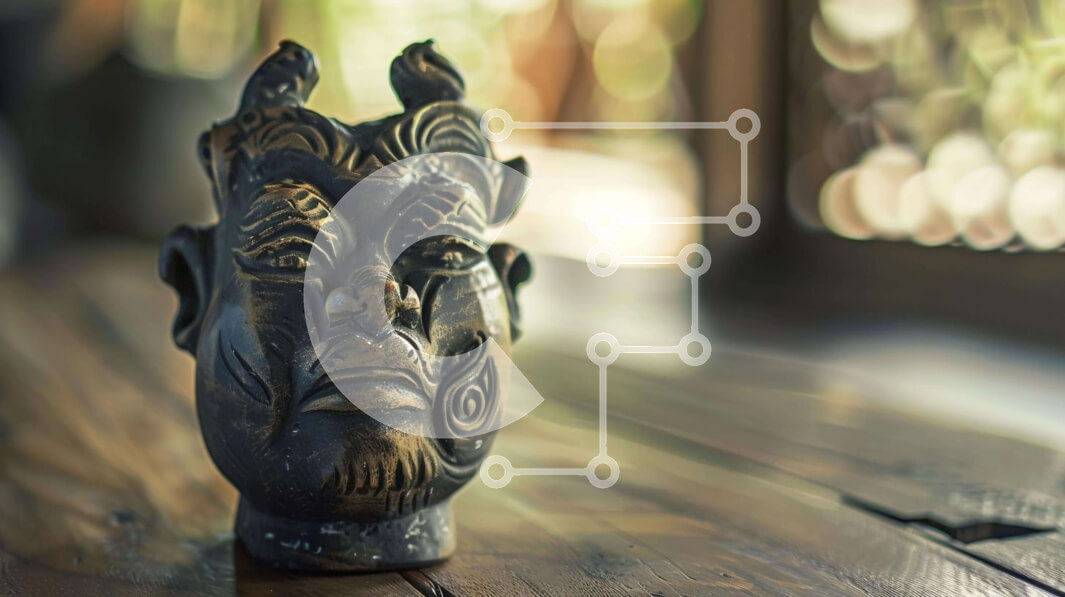 Intra Συλλεκτικό Ξύλινο Παζλ Plywood  4mm - Περίπλοκα σκαλιστό γλυπτό κεφαλιού σε ξύλινο τραπέζι Σε Ξύλινο Κουτί - Διαστάσεις: 10x10 cm – 25 κομμάτια