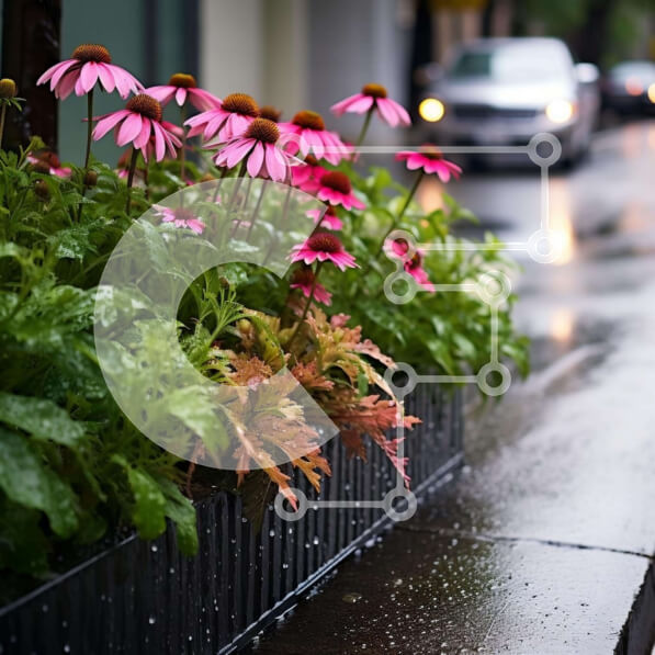 Intra Συλλεκτικό Ξύλινο Παζλ Plywood  4mm - Σκηνή δρόμου με ροζ λουλούδια Σε Ξύλινο Κουτί - Διαστάσεις: 10x10 cm – 25 κομμάτια